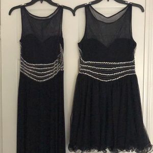 Two Macy’s Beautiful  Formal Dresses/Gowns with pearls  Navy- 2 lengths.